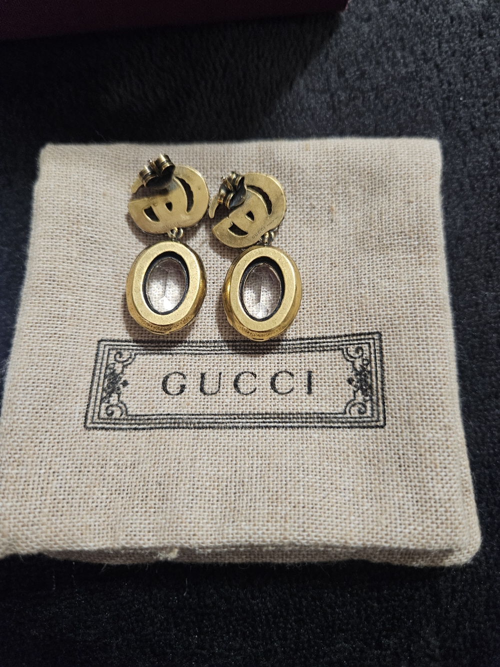 Gucci Crystal GG Drop Earrings in Gold and Clear - Picture 5 of 5